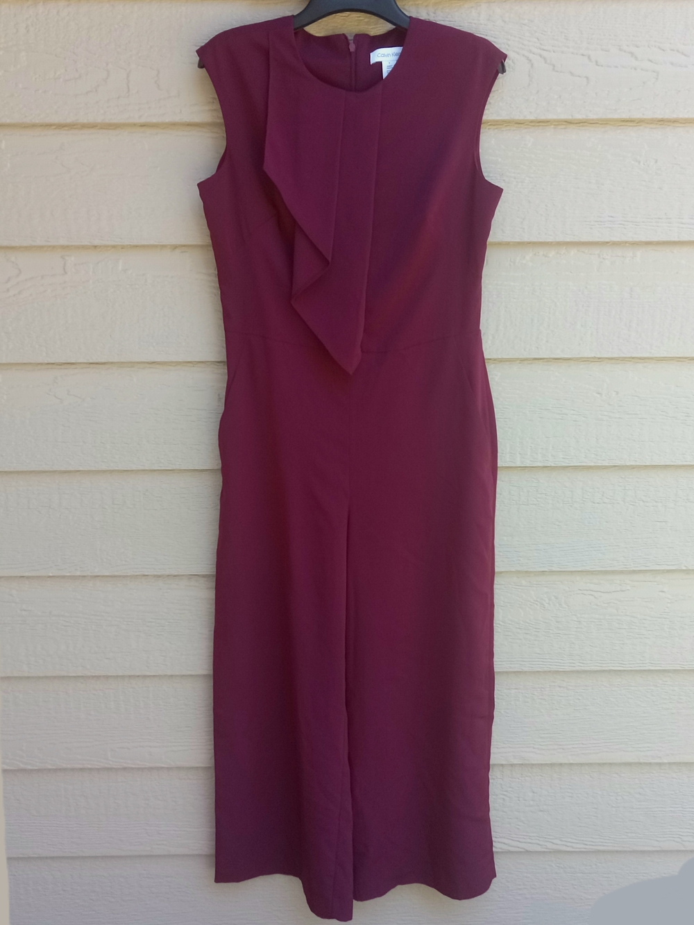 Calvin Klein Jumpsuit Sleeveless Cropped Wide Leg Burgundy Wine Size 6